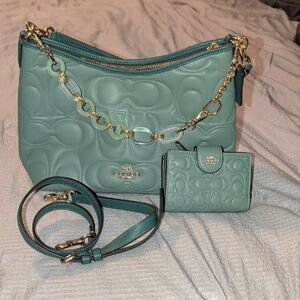 Coach Laurel Sage Shoulder Bag and Wallet Set Comes With Charm And Crossbody